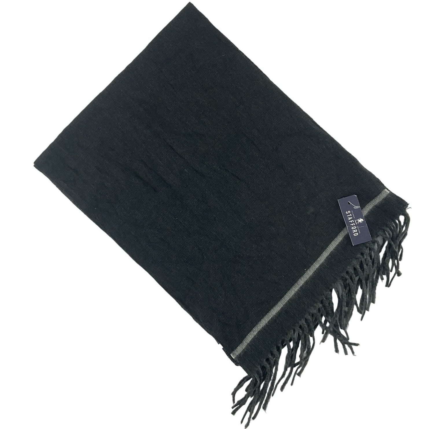 Stafford Men's Charcoal Gray Fringed Knit Acrylic Scarf New With Tags