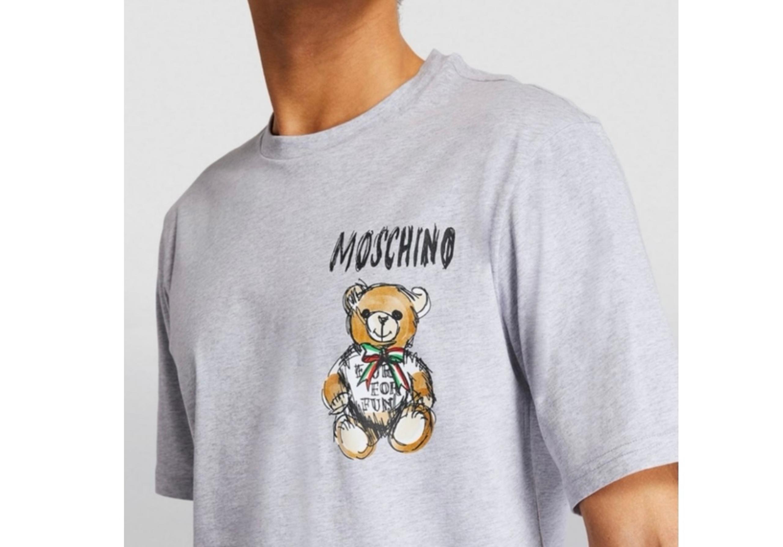 NWT Moschino Couture Men Grey Logo, Teddy Bear, Flag Of Italy T-Shirt US 40, L