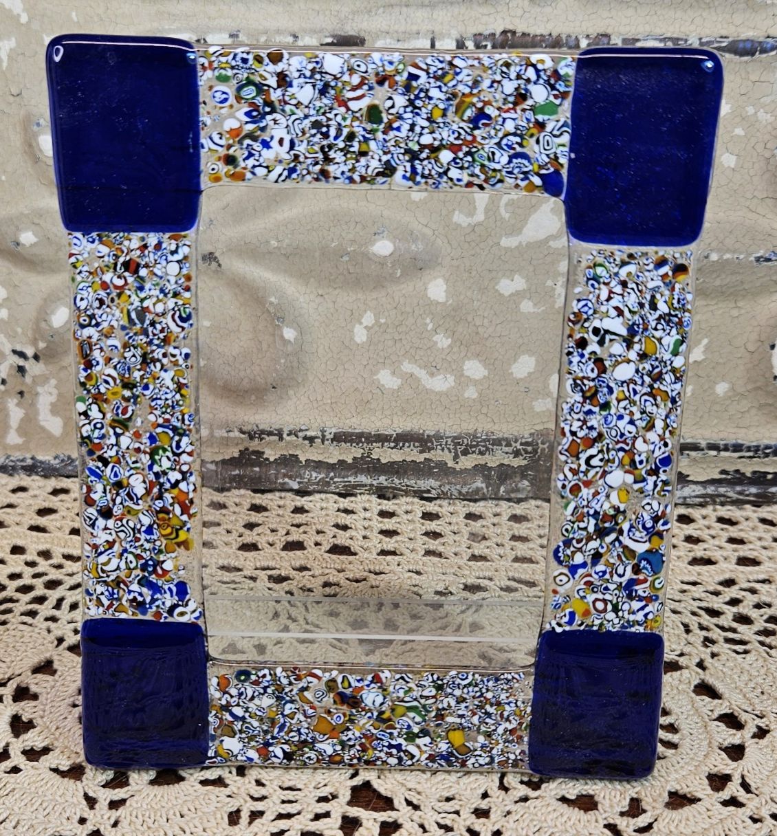 Colorful Vintage Tutti Frutti Murano Glass Table Frame (Plastic Stand)