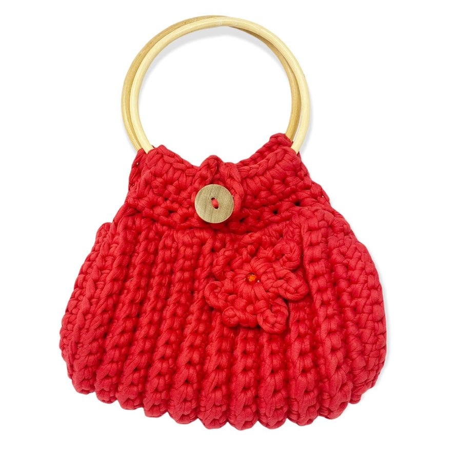 Handmade Handbag Woven Macrame Red Bohemian Vintage Style