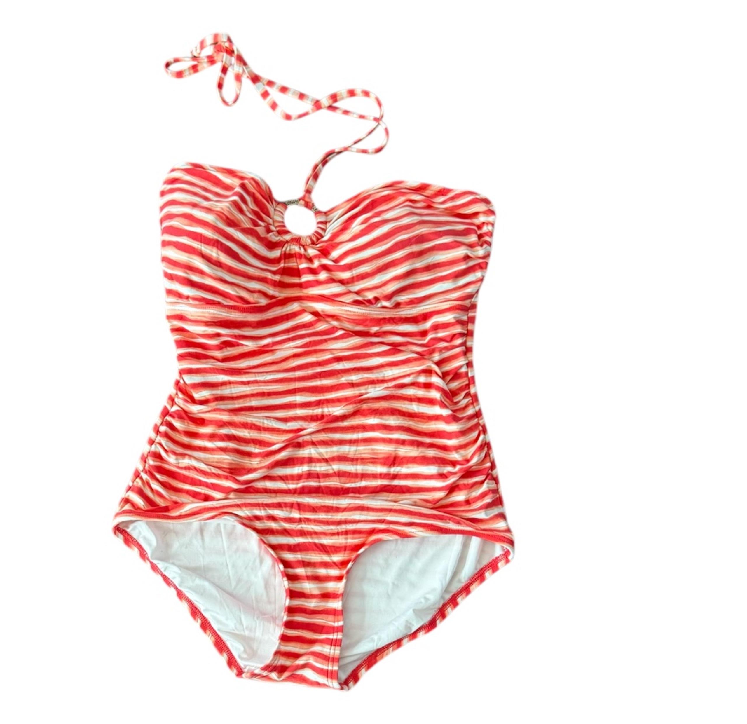 Michael Kors Women's 12 Cruise Side Ruched One-piece Swimsuit Coral Reef Striped