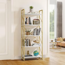 Gold Bookshelf Modern Bookshelf, Storage Shelves 5 Tiers
