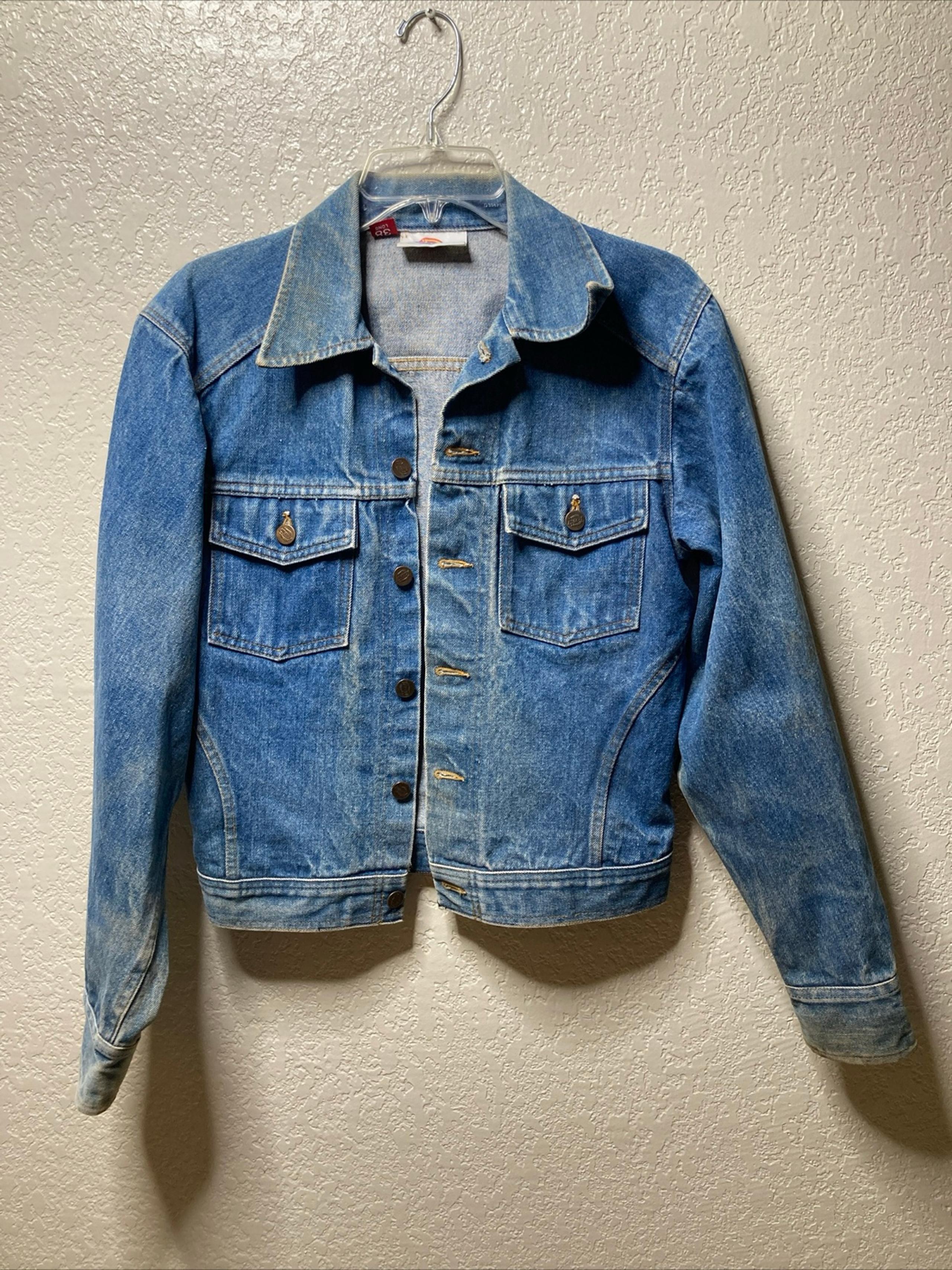 Vintage Dickies Denim Trucker Jacket Mens 38 Long (Actual 36”) Faded Stained