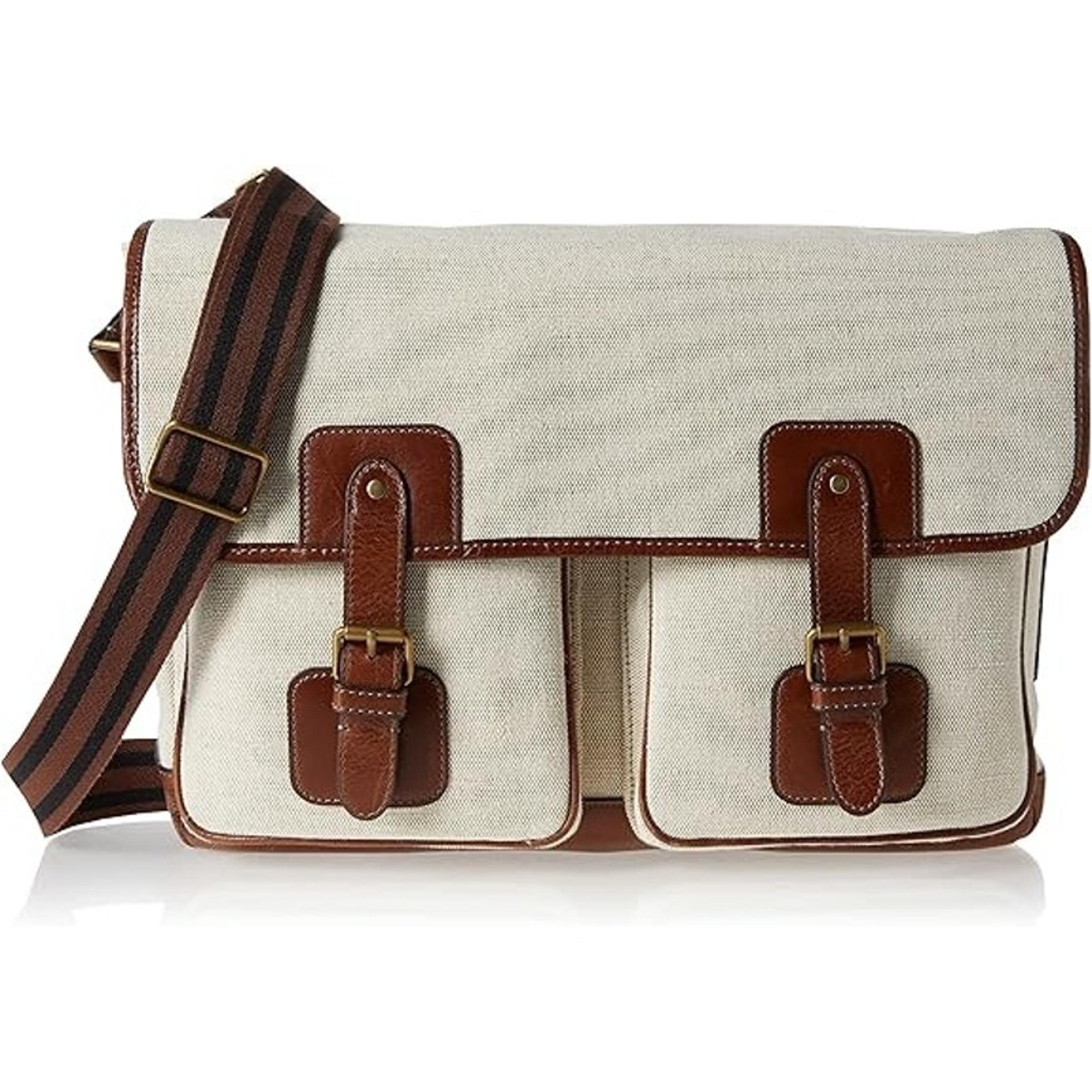 Fossil Men's Messenger Briefcase Laptop transporter Bag Courier Canvas Leather