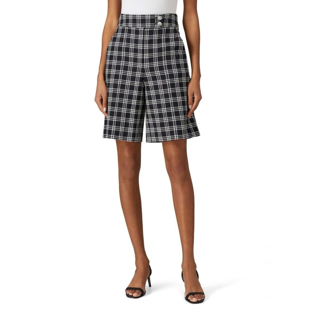 Veronica Beard Saira Long Check Shorts in Black Size 4