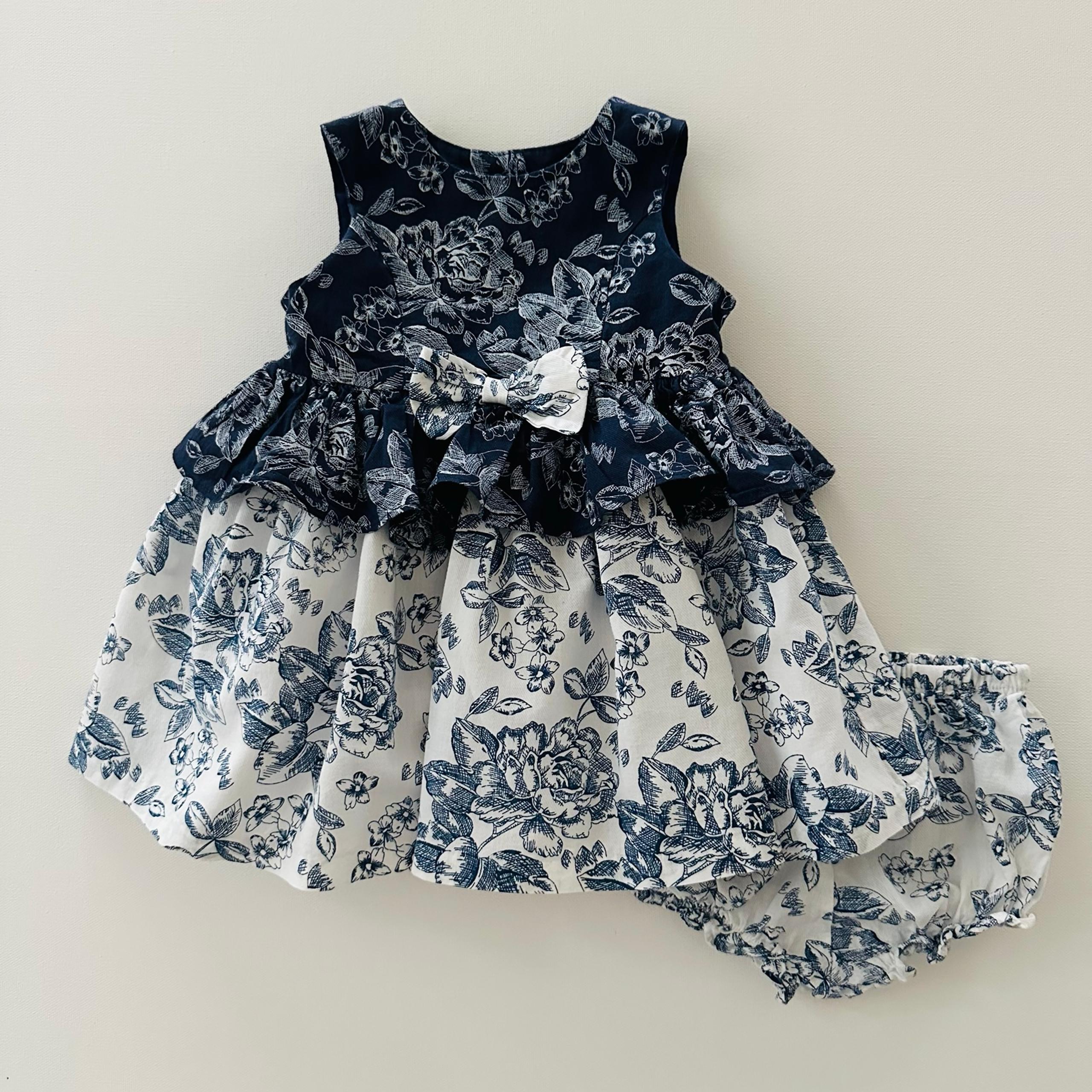 Laura Ashley 6-9 Months Baby Girl Blue Floral Ruffle Bow Dress Spring Summer