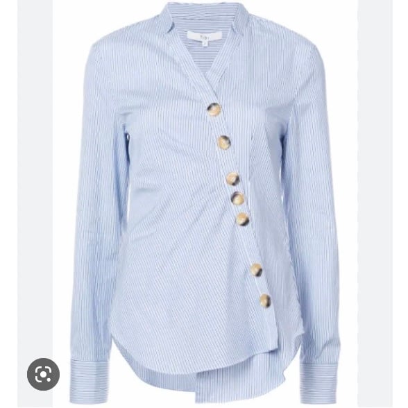NWT TIBI JONES ASYMMETRIC STRIPED COTTON SHIRT IN BLUE