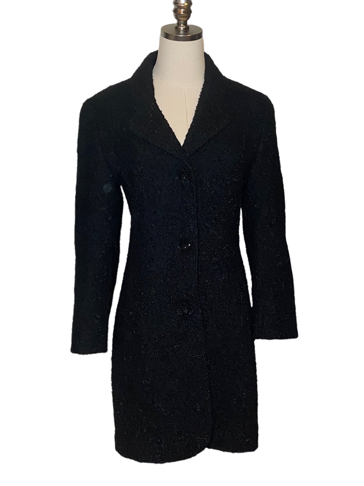 Genny Virgin Wool Mohair Tailored Buttoned Jacket Long Black Made in Italy