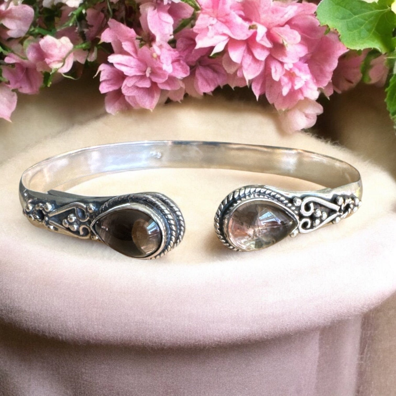 Smoky Topaz Solid 925 Sterling Silver Bangle Bracelet