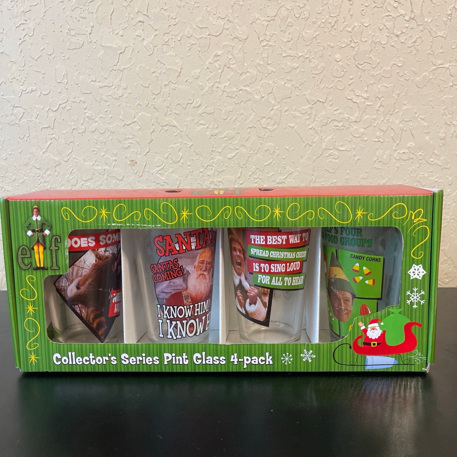 ELF The Movie Collector's Series Pint Glass Quotes Christmas Glasses Set 4 NEW