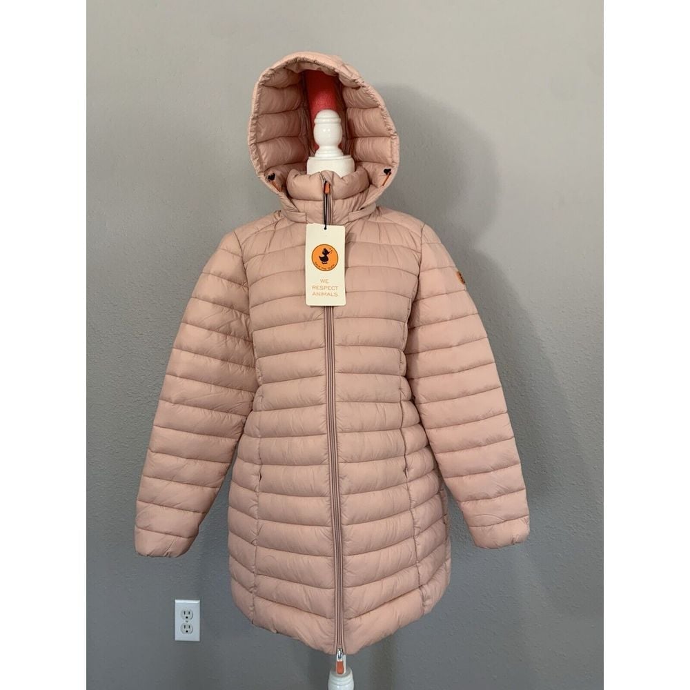 Save The Duck Carol Long Length Quilted Puffer Jacket Coat Pink XL/6 NWT 298