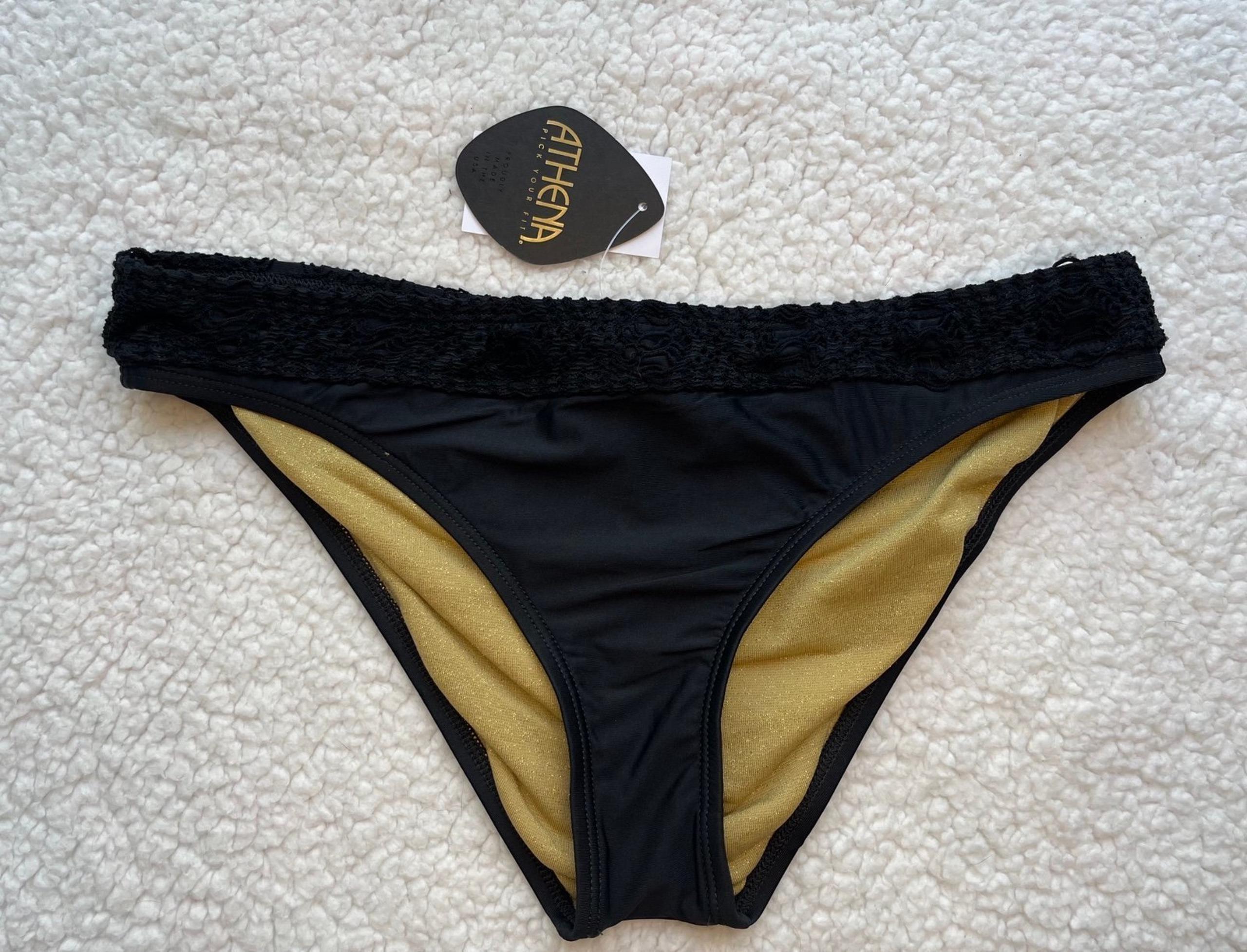 Athena Black Crochet Banded Swimsuit Bikini Bottom Medium NWT
