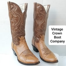 Vintage Crown Boot Company Brown Cowboy Boots with Intricate Stitching