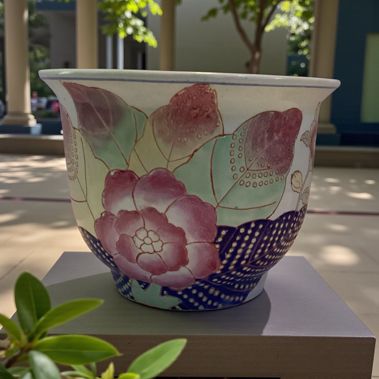 Vintage Chinoiserie Floral Ceramic Planter