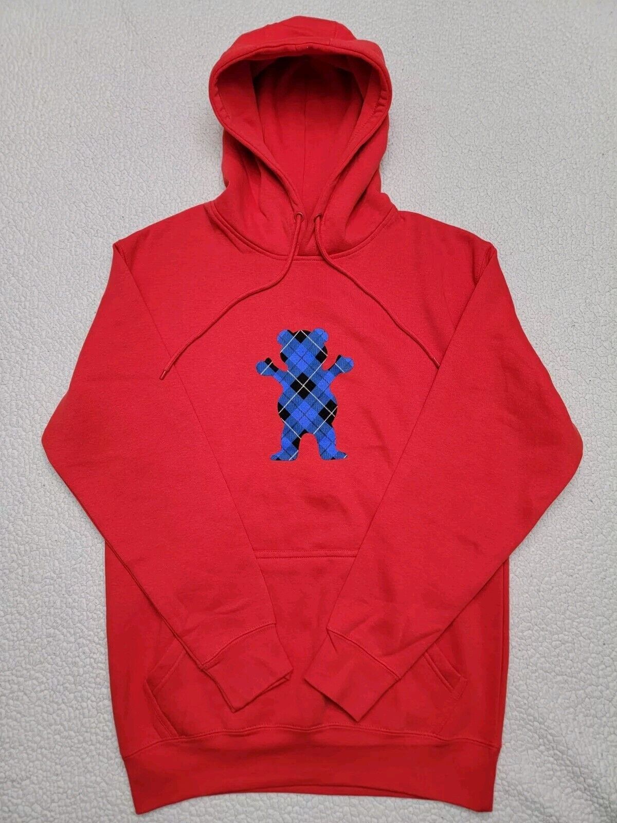 Grizzly Griptape Hoodie Red Blue Plaid Bear Logo Skateboarding Mens Medium NWOT