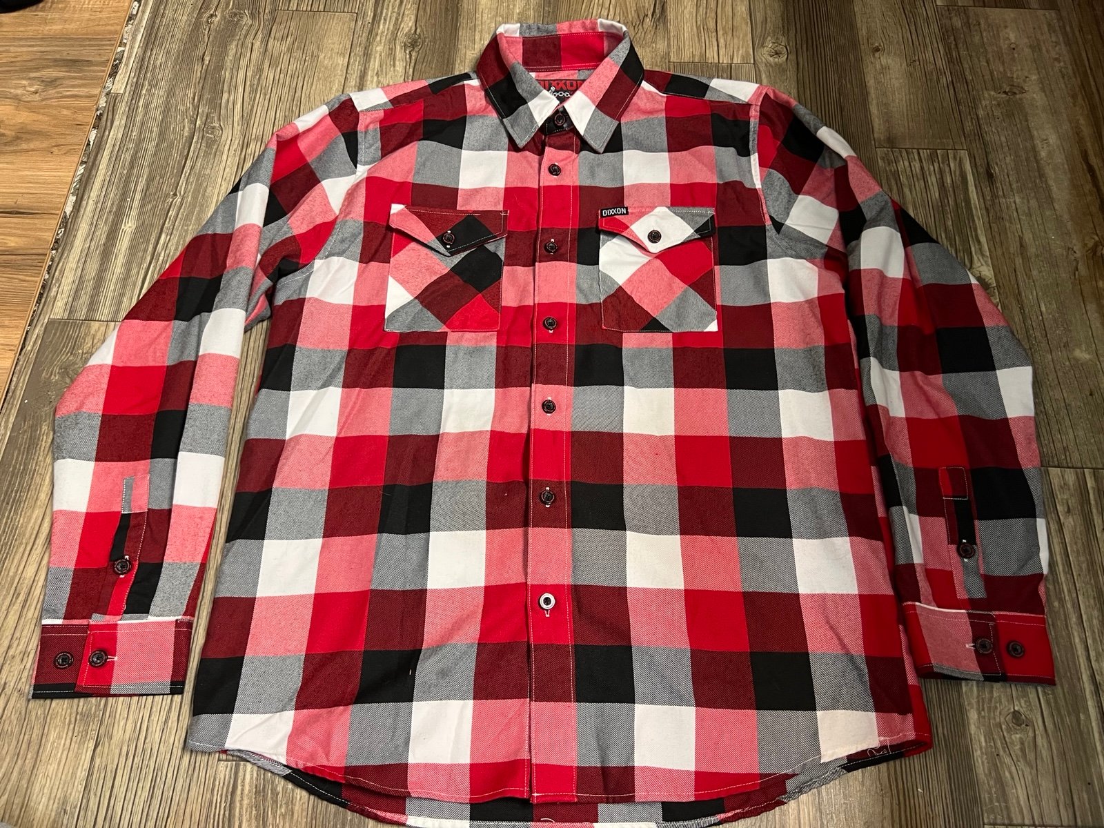 DIXXON The Hammer Shirt Mens large Red White Plaid Button Up Pre-Pleated
