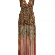 Ramy Brook Alvina Leopard Chiffon Plunge Maxi Dress