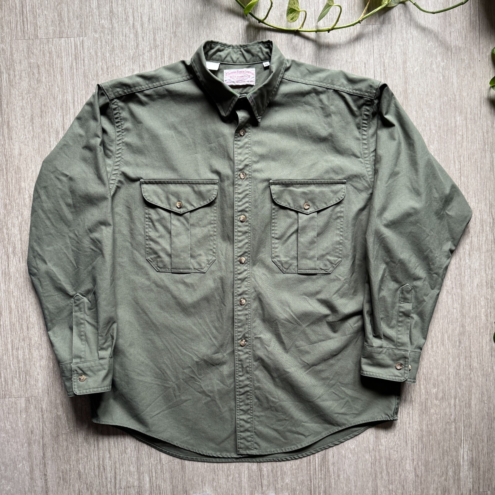 Vintage 90s Filson Button Up Twill Shirt Green Mens XL Double Pocket Long Sleeve