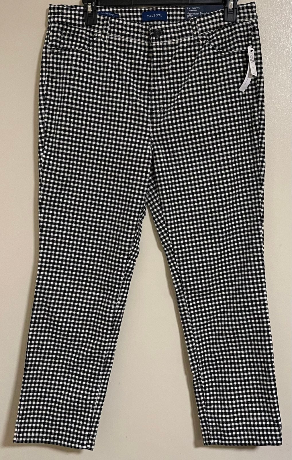Talbots Flawless Hight Waisted Straight-Leg Black White Plaid Pants Women's 16P