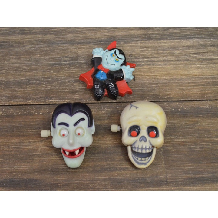 1980's Hallmark Halloween Pin Lot 1 Brooch with 2 Wind-Up Toys Plastic