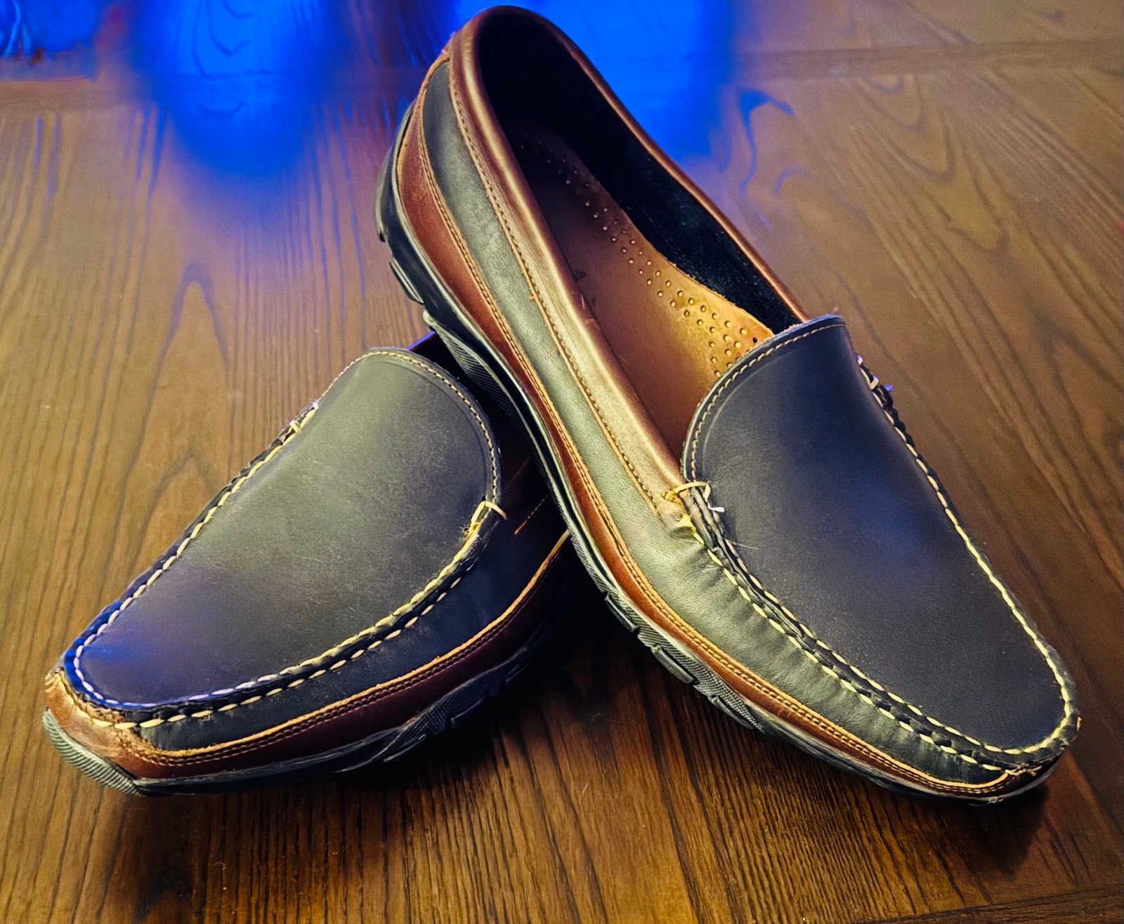 Size 10 1/2 Allen Edmonds Leather Boulder Venetian Driving Moccasins Blk/Brn