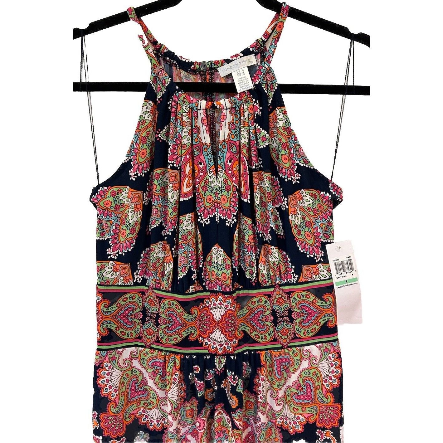 Brand New With Tags London Times Brand Print Sleeveless Maxi Dress Size 8