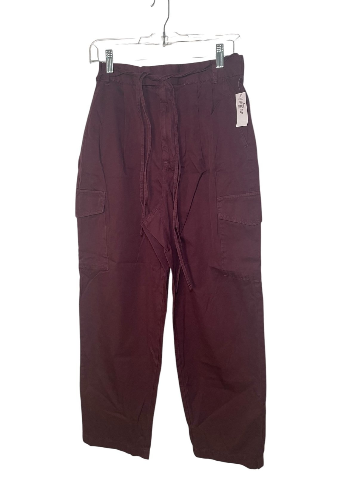 Gap New High Rise Maroon Pleated Cargo Pants 100% Cotton Size 10