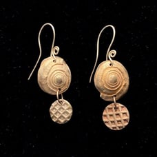 Jane Levy PMC Bronze Earrings Handmade Organic Shell & Waffle French Ear Wires