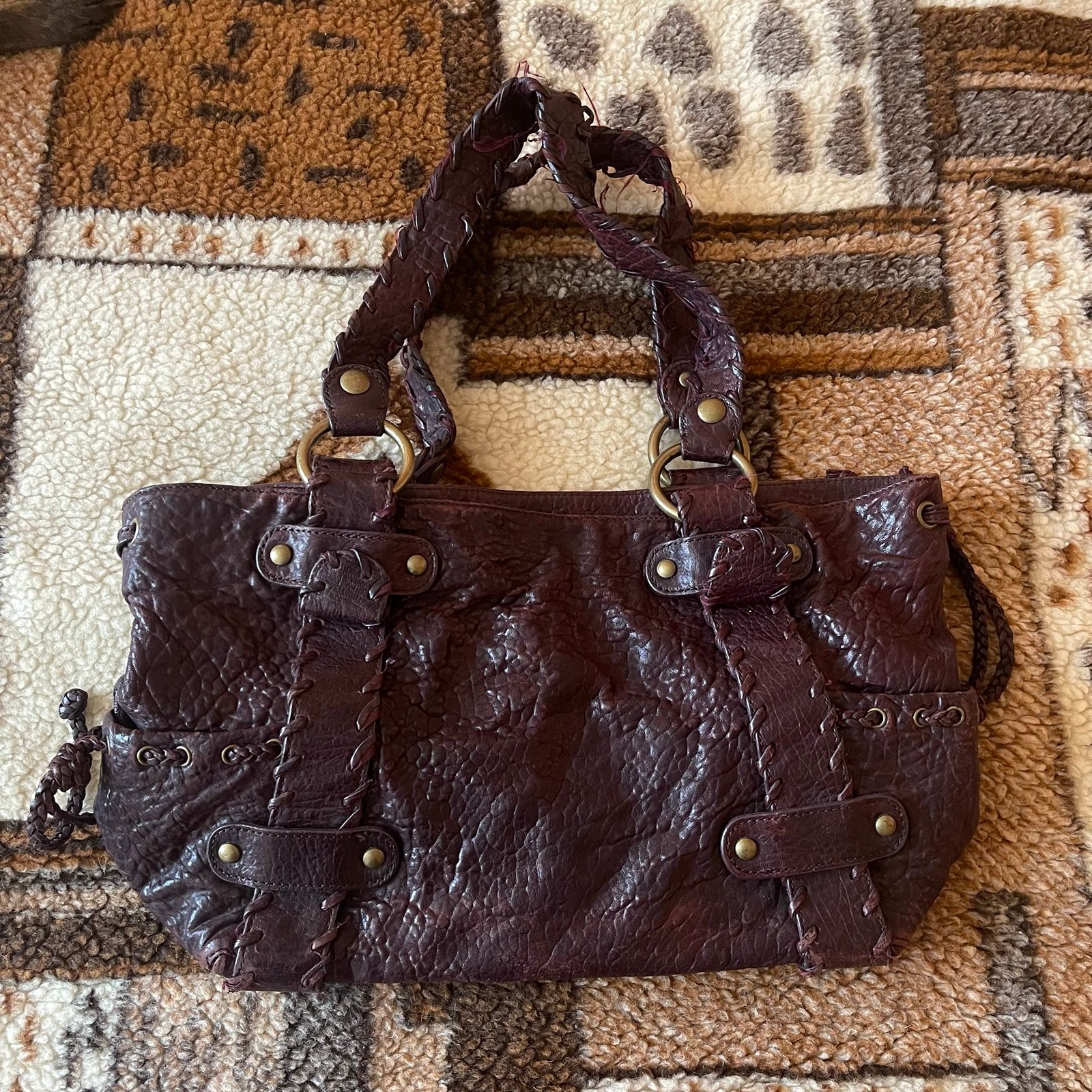 Kooba Pebbled Leather Burgundy Wine Shoulder Bag