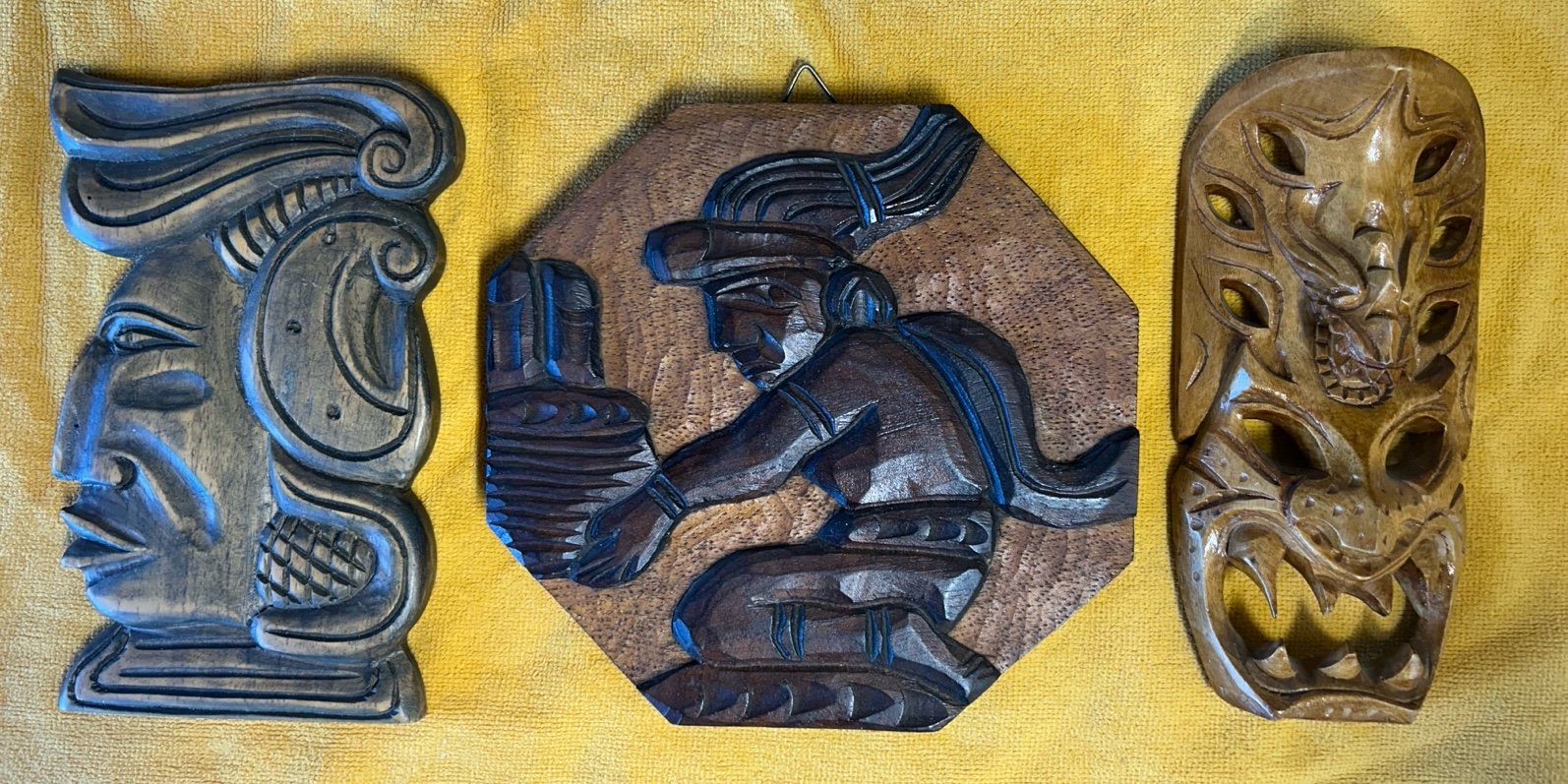 Hand carved wall masks/decor Americas/Pacific