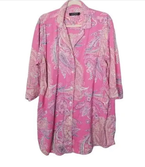 Lauren Ralph Lauren Paisley Button Up Flannel Shirt PJ Top size large