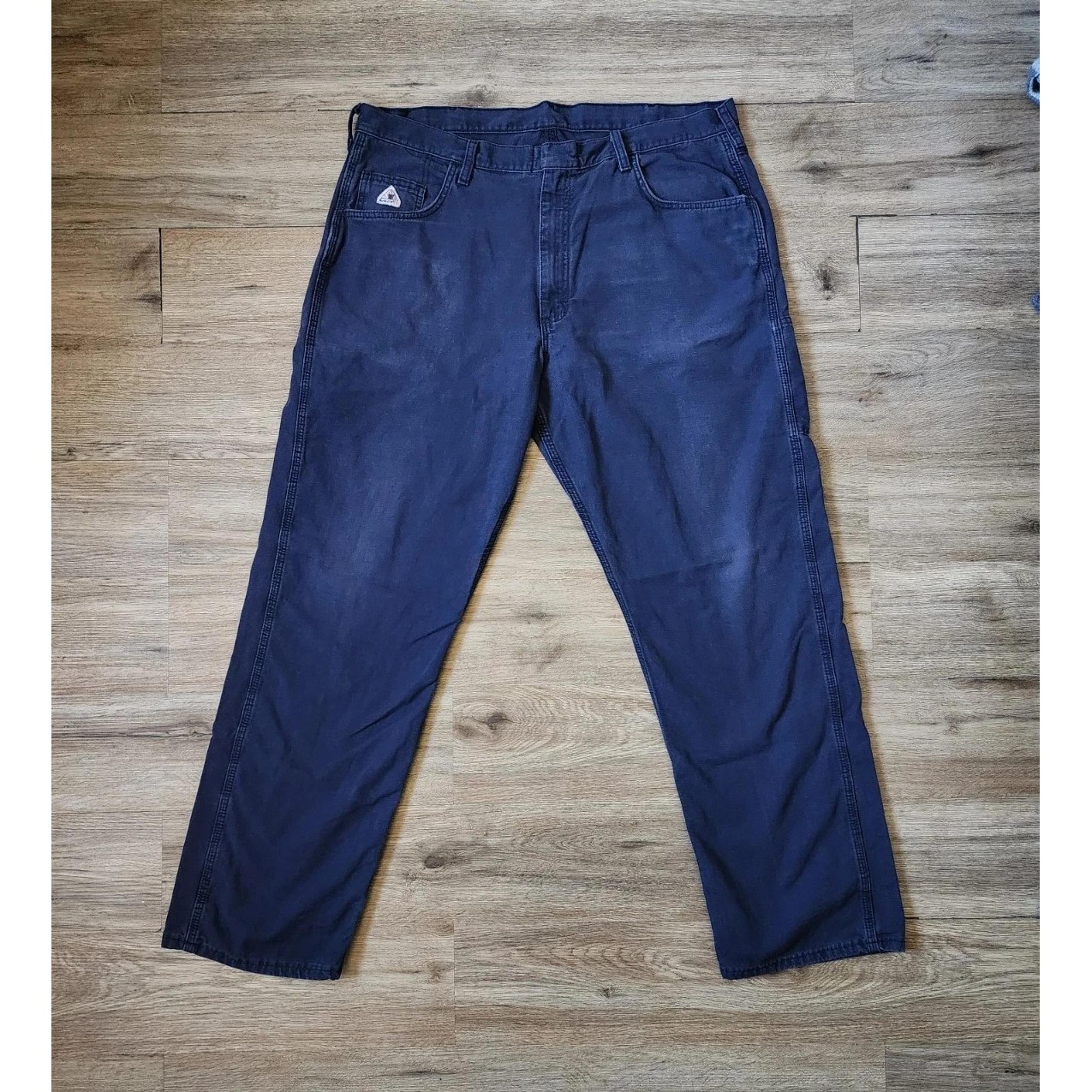 Bulwark FR 2112 Cat2 Mens Blue Size 40x32 Canvas Work Pants Utility Relaxed