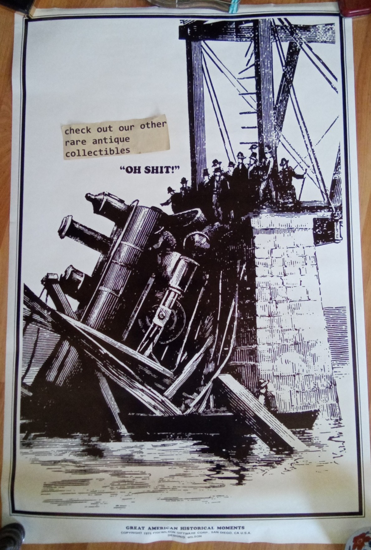 RARE POSTER 1975 GREAT HISTORICAL MOMENTS 35 X 23 GREAT TRAINWRECK