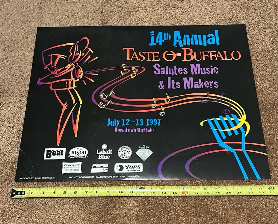 Vintage 1997 TASTE OF BUFFALO New York 14th Annual Event Art Wall Poster 24”x18”