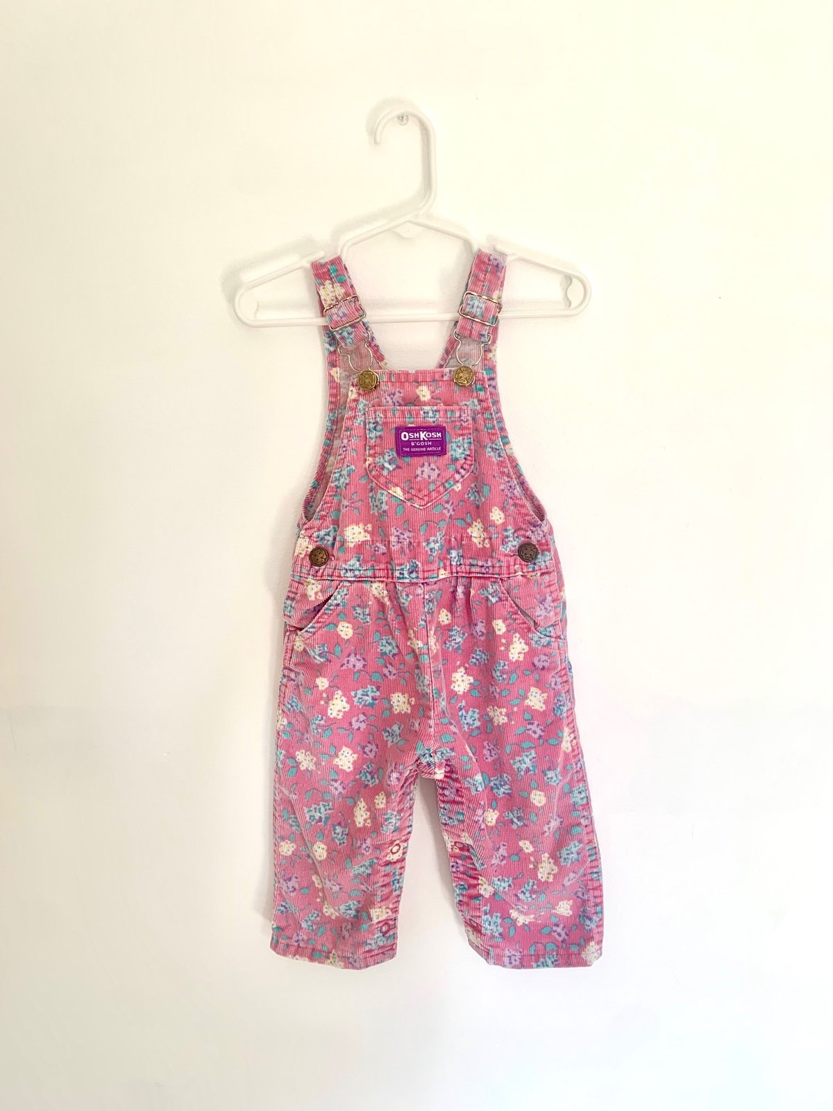 Vintage Oshkosh pink floral corduroy overalls