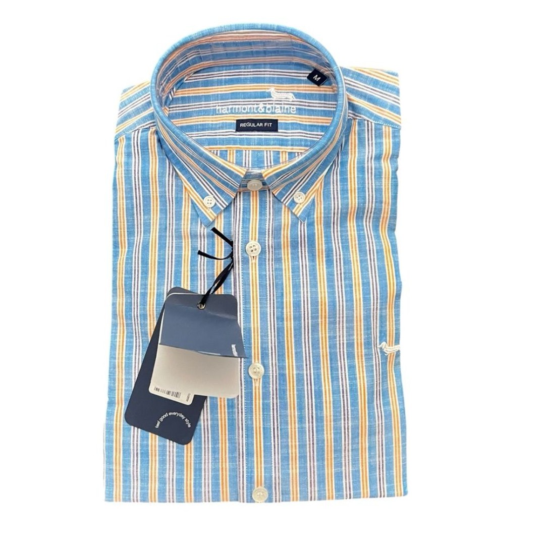 New Mens Harmont & Blaine Vertical Striped Long Sleeve Button Down Shirt
