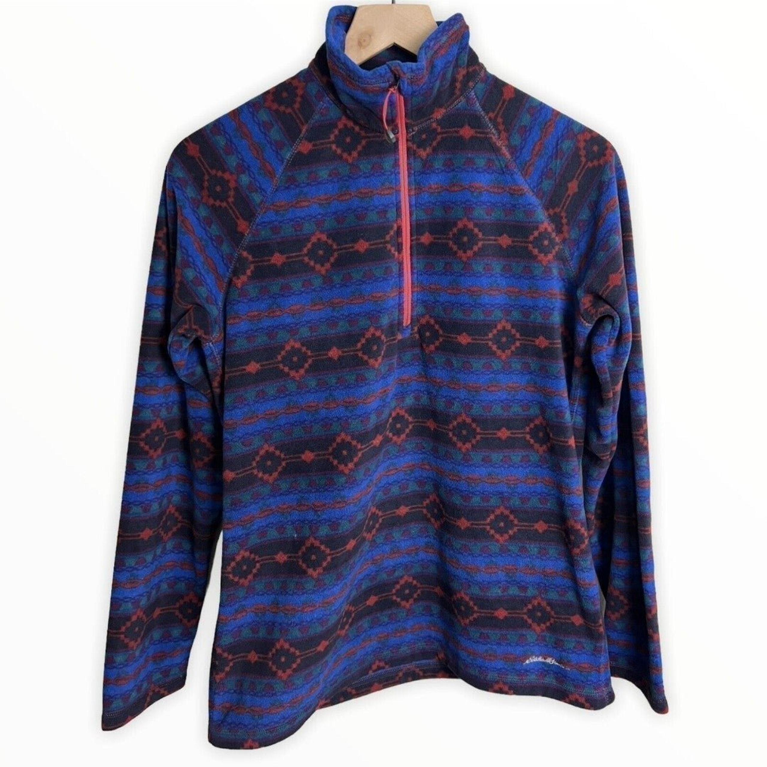 Eddie Bauer Womens Multicolored Aztec Western Print 1/4 Zip Fleece Size Medium