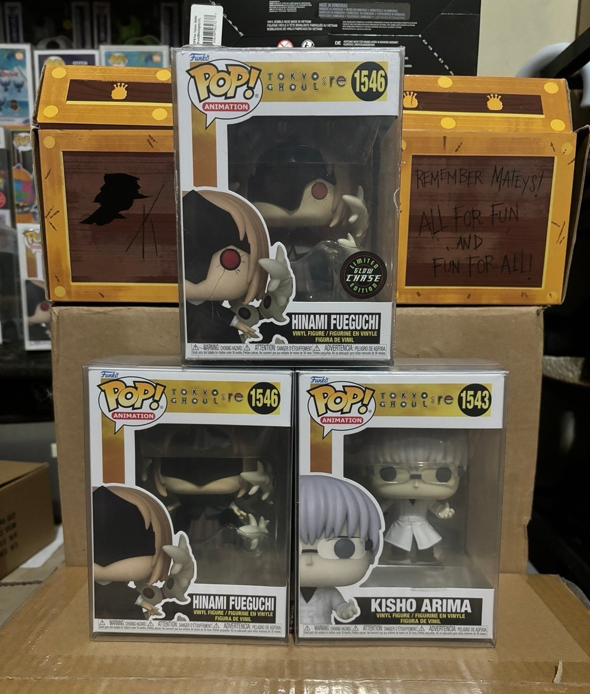 Funko Pop! Tokyo Ghoul:RE Glow Chase Hinami 1546, Kisho Arima & common Bundle
