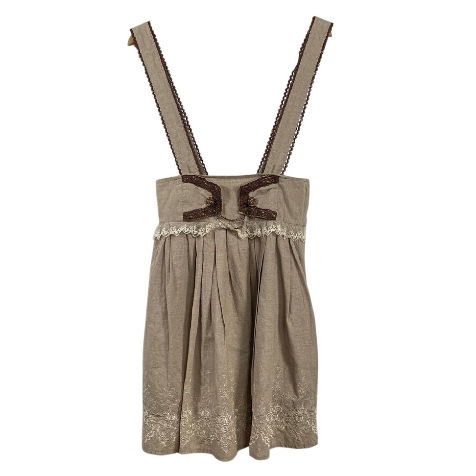 Axes Femme Womens Embroidered Lace Jumper Overall Dress M Tan Japanese Cottage