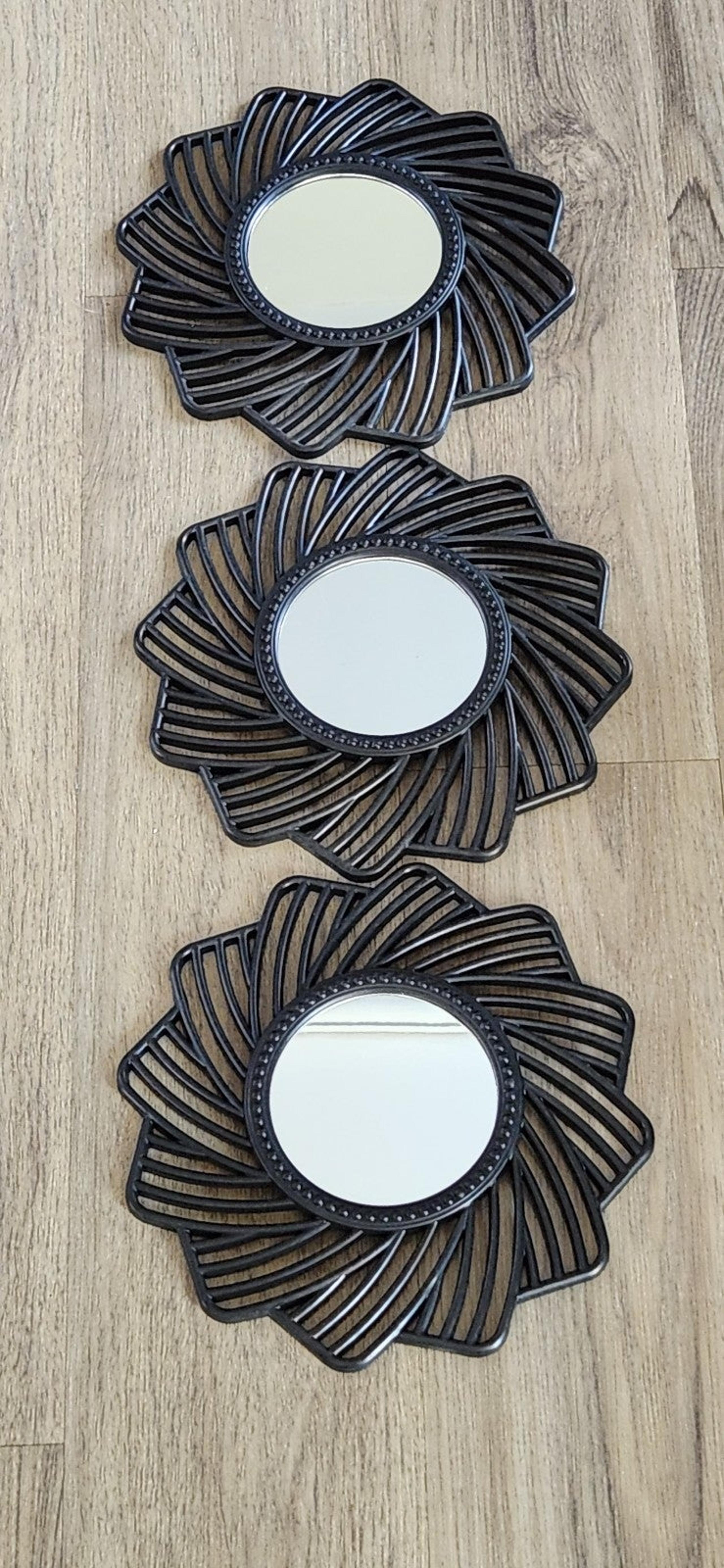 Black Ornate Mirror Trio Wall Decor / Table Centerpiece 
Set of 3