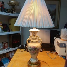 Beckwith china parlor lamp with Hand flowers, and gold trimmed