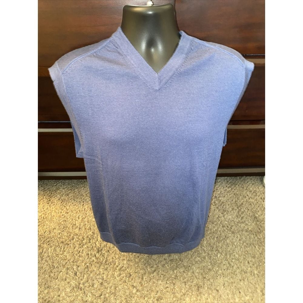 Tiger Woods Collection Mens Size Large Blue TW 100% Wool V Neck Vest