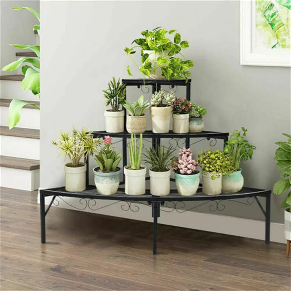 Outdoor Indoor Pot Plant Stand Garden Metal 3 Tier Planter Corner Shelf Display