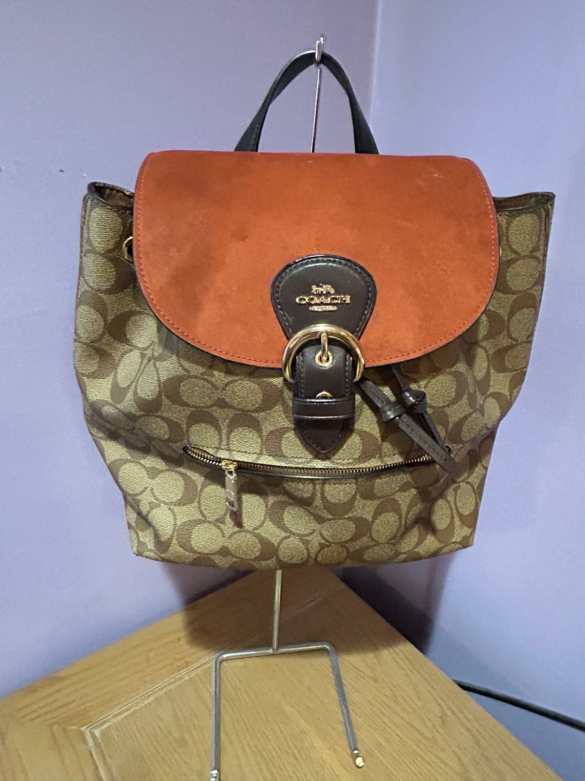 COACH KLEO BACKPACK IN BLOCKED SIGNATURE CANVAS C5693 Rust