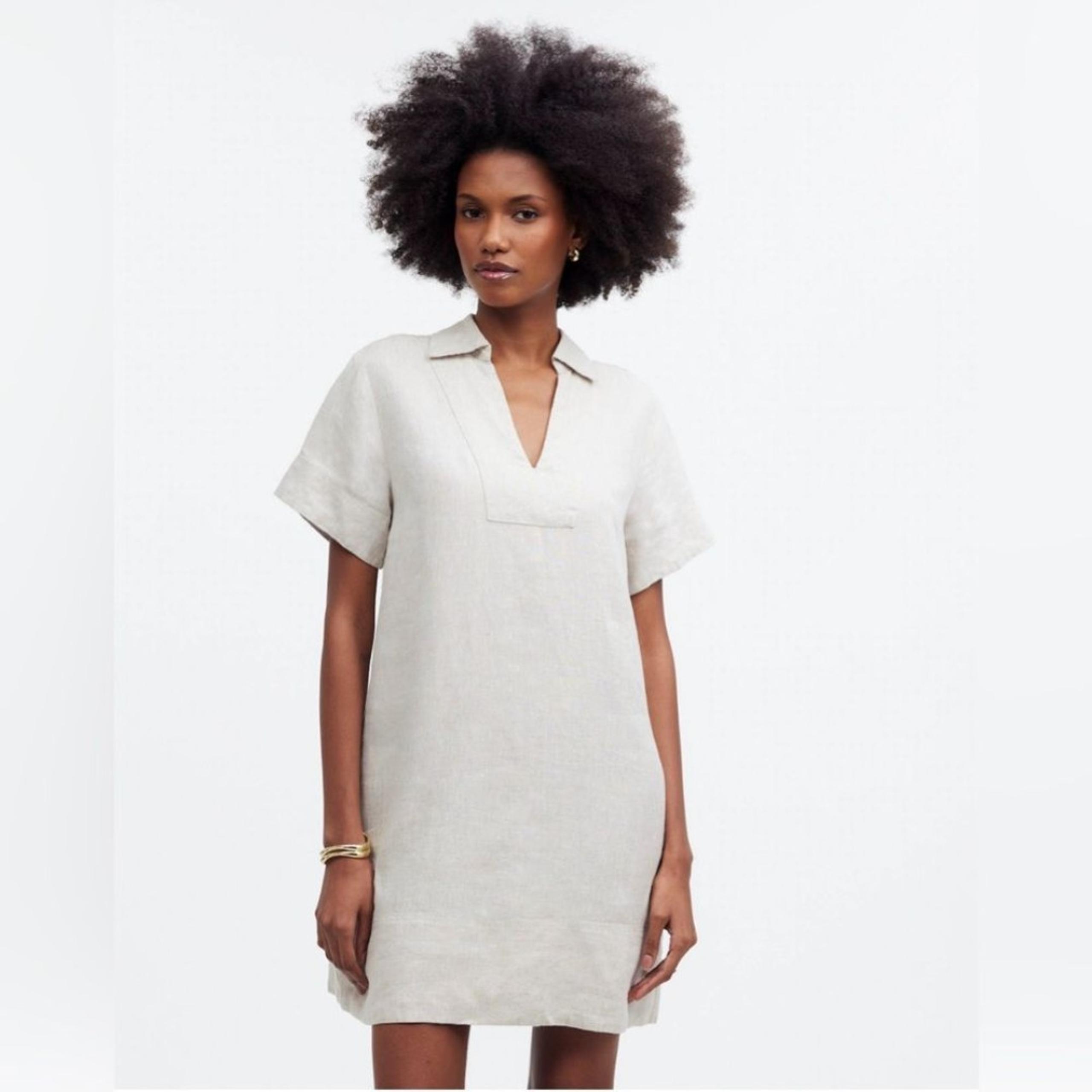Madewell V-Neck Mini Dress in 100% Linen in natural undyed Women’s Size XS NWOT