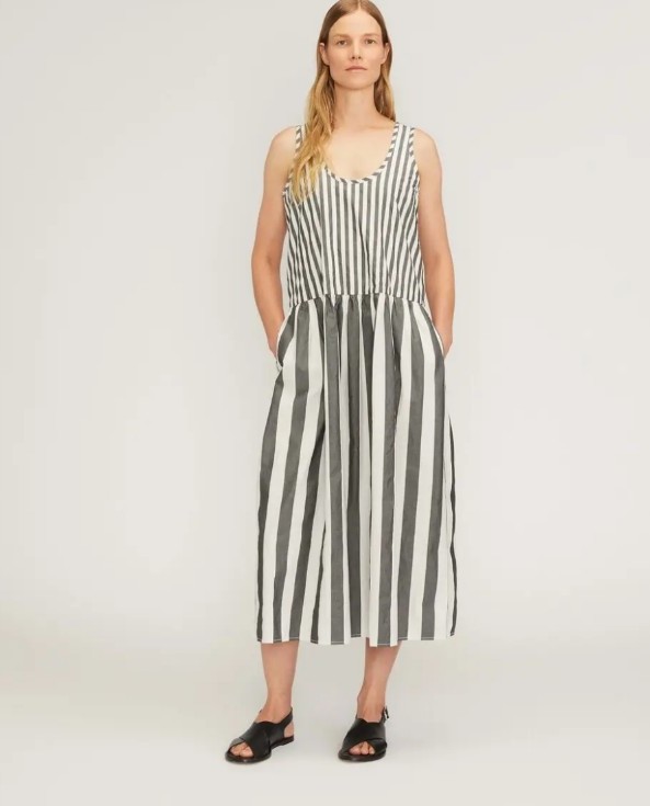 Everlane Woman Poplin Summer Midi Dress Sz L OVERSIZED Scoop Nautical Stripe