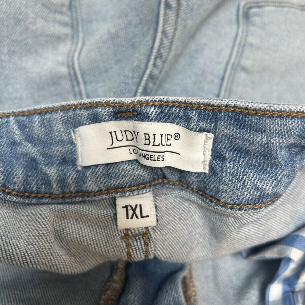 Judy Blue Gingham Patch Denim Cutoff Distressed Shorts Size