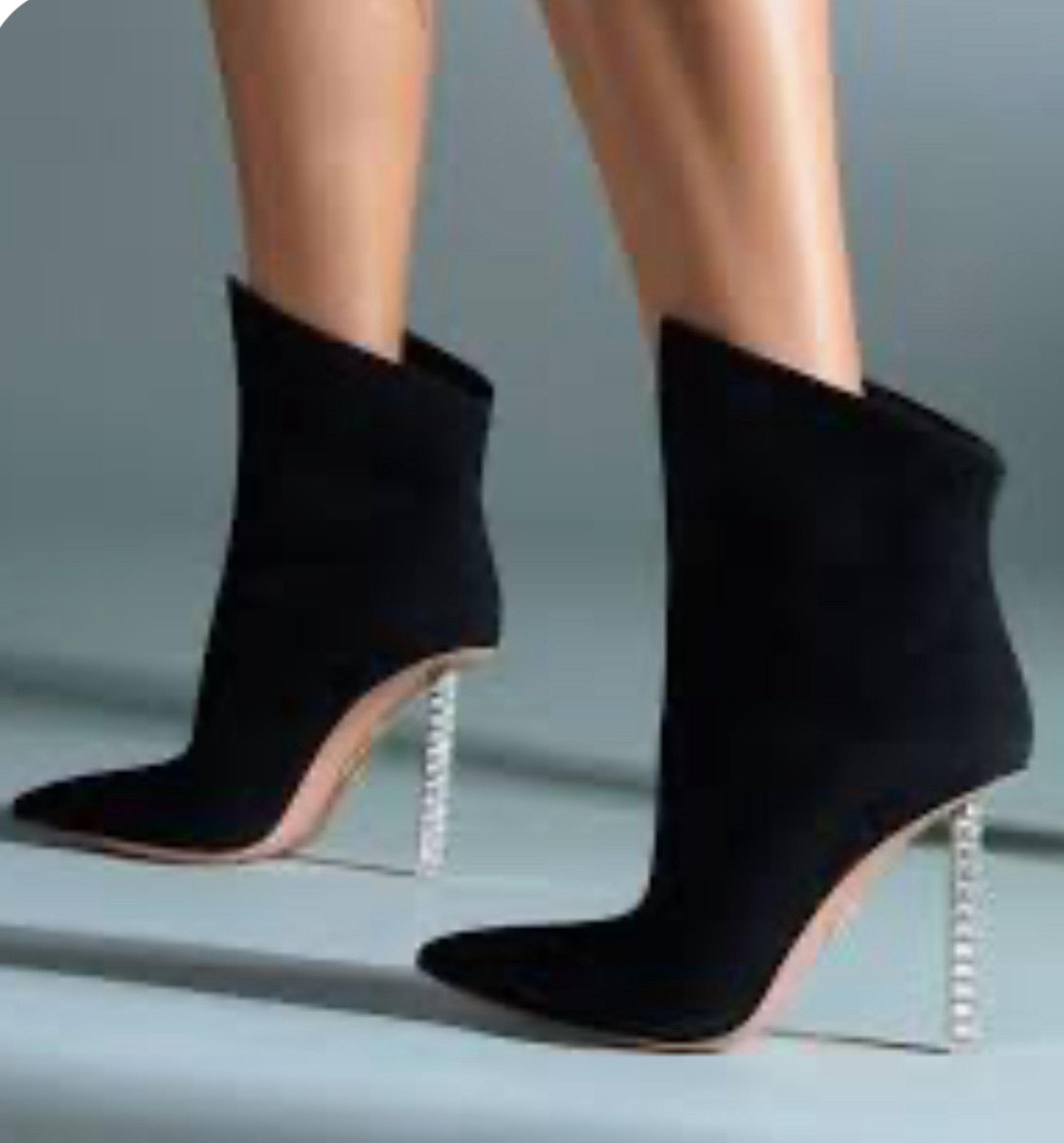 Aquazurra Rock Chic 105 MM Crystal Heel Suede Ankle Booties Boots Shoes 8.5 New
