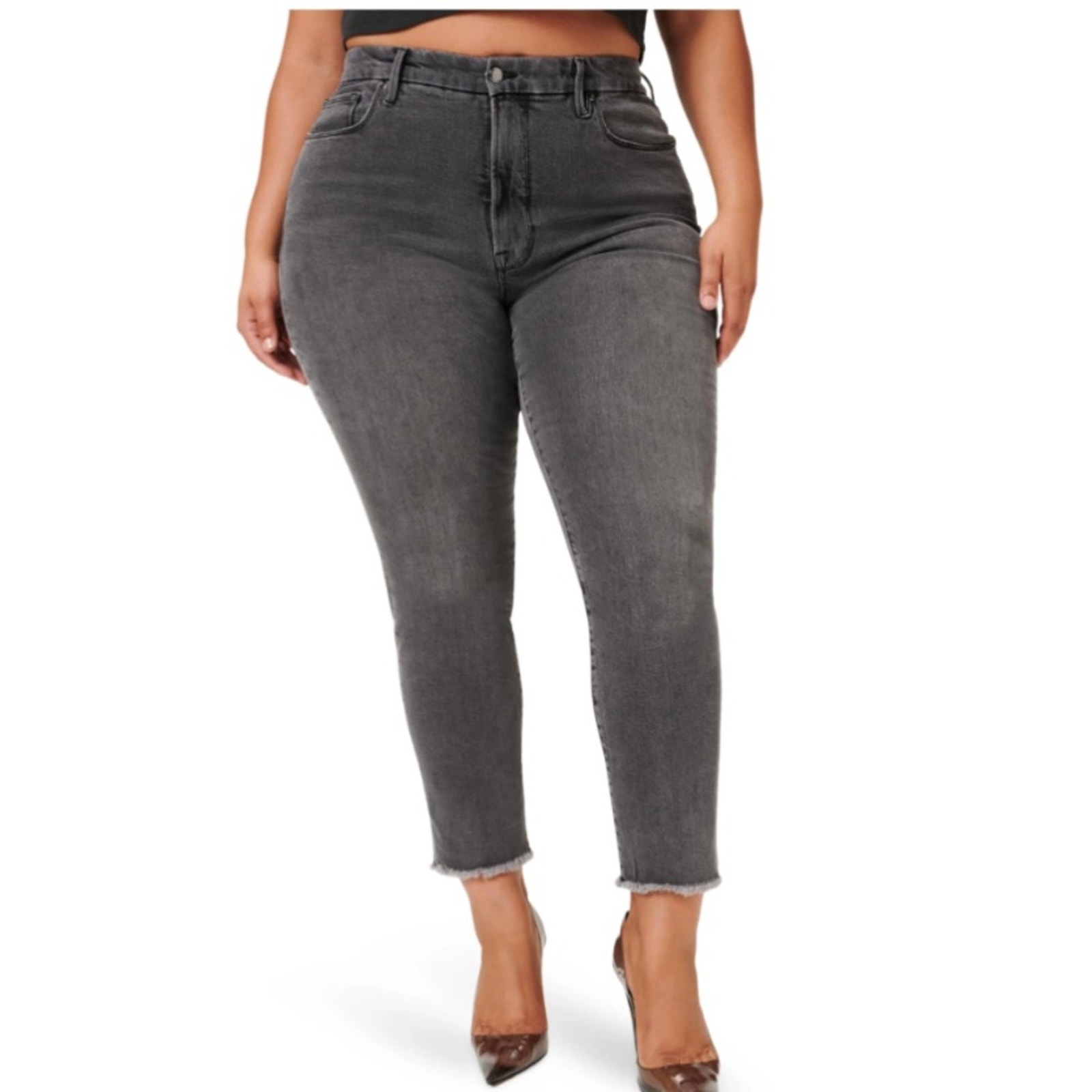 Good American Womens 6/28 Good Classic Raw Hem Slim Jeans in Faded Black NEW