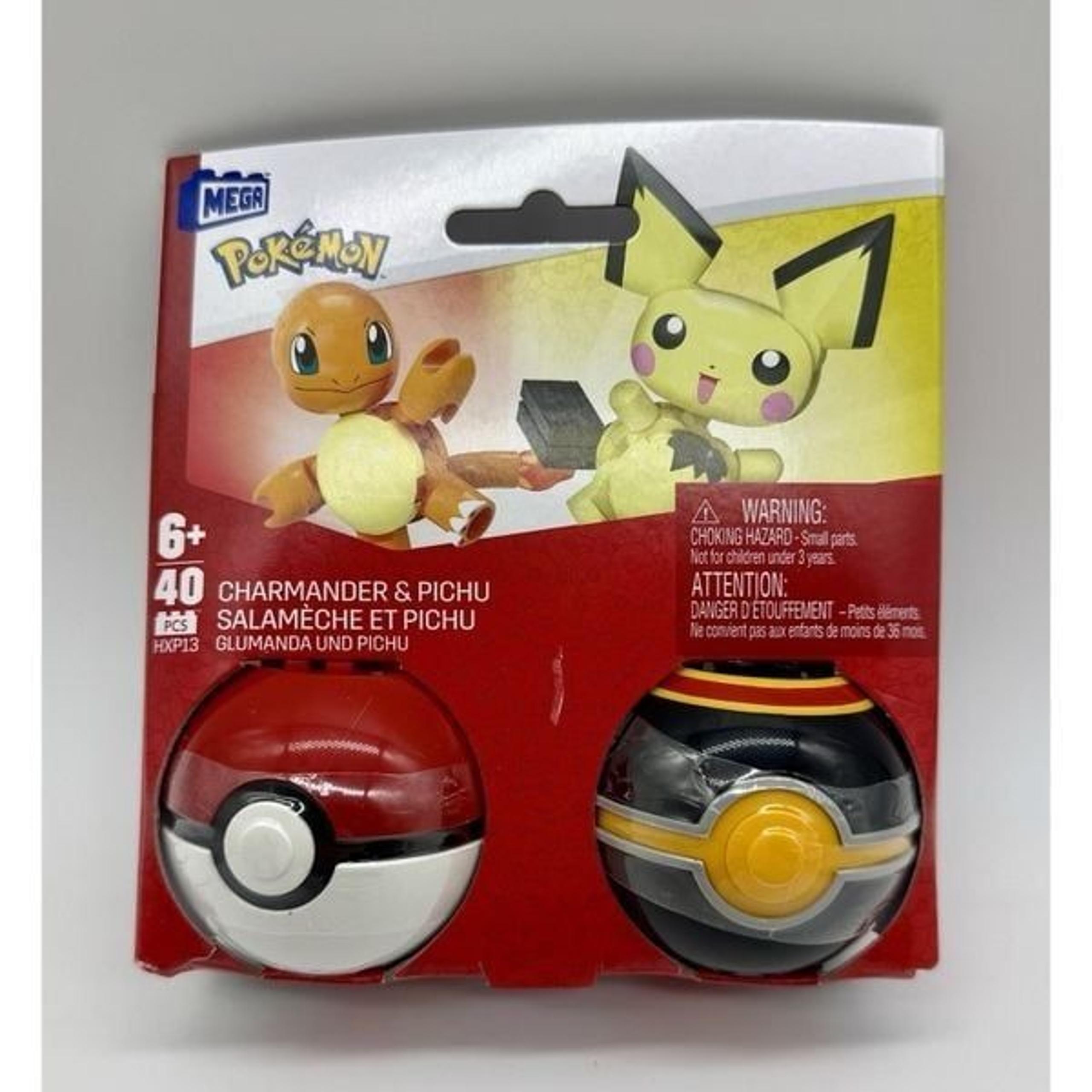 Mega Pokemon Building Toys Set Charmander & Pichu with 40 Pieces 2 Poseable New